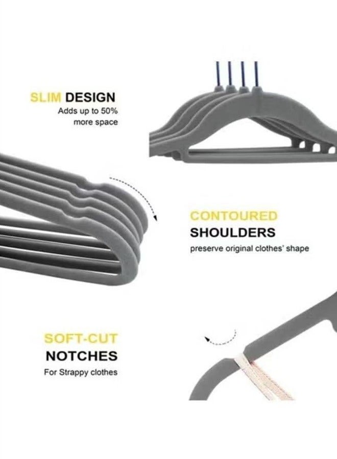 100-Piece Non-Slip Velvet Cloth Hanger Set Grey  - Image 3