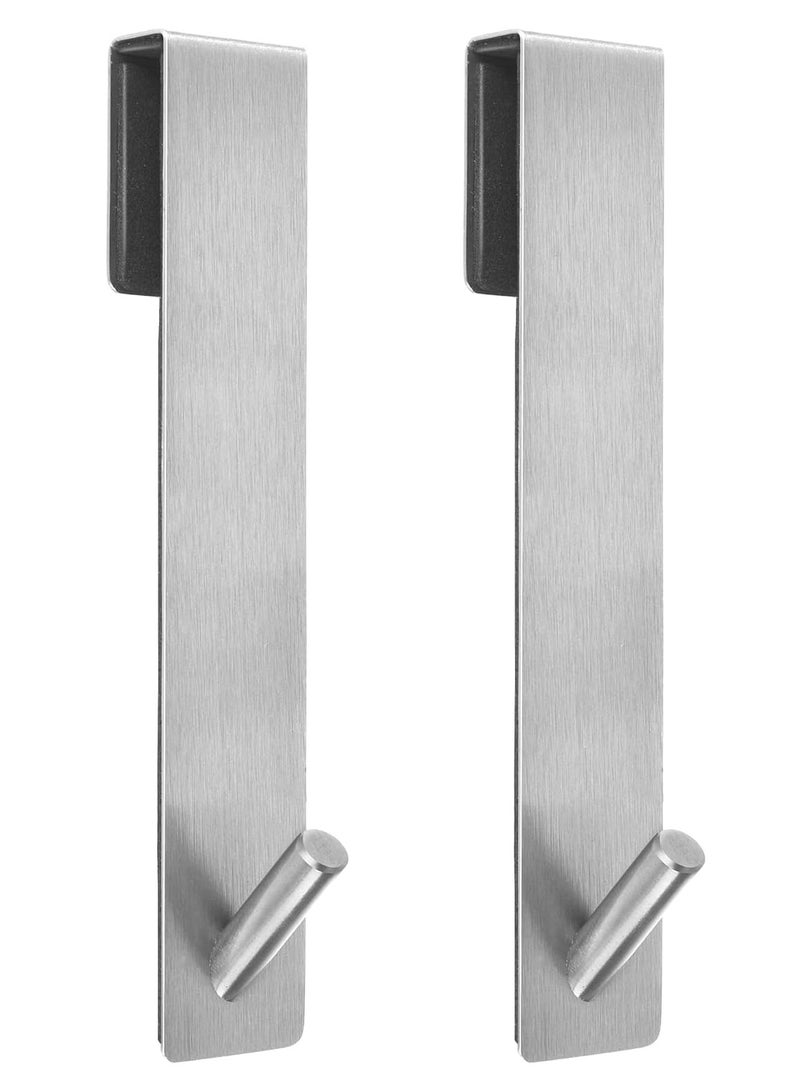 Shower Door Hooks,Extended Over Door Hooks for Bathroom Frameless Glass Shower Door,Stainless Steel Towel Hooks,Heavy Duty Rack Hooks for Robe,Towel-2 Pack-Silver  - Image 1
