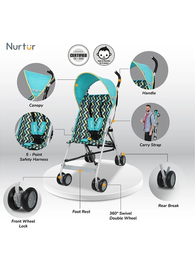 نورتر Rex Buggy Stroller Multicolor Lightweight Stroller With Compact Fold Canopy Shoulder Strap 6 To 36 Months