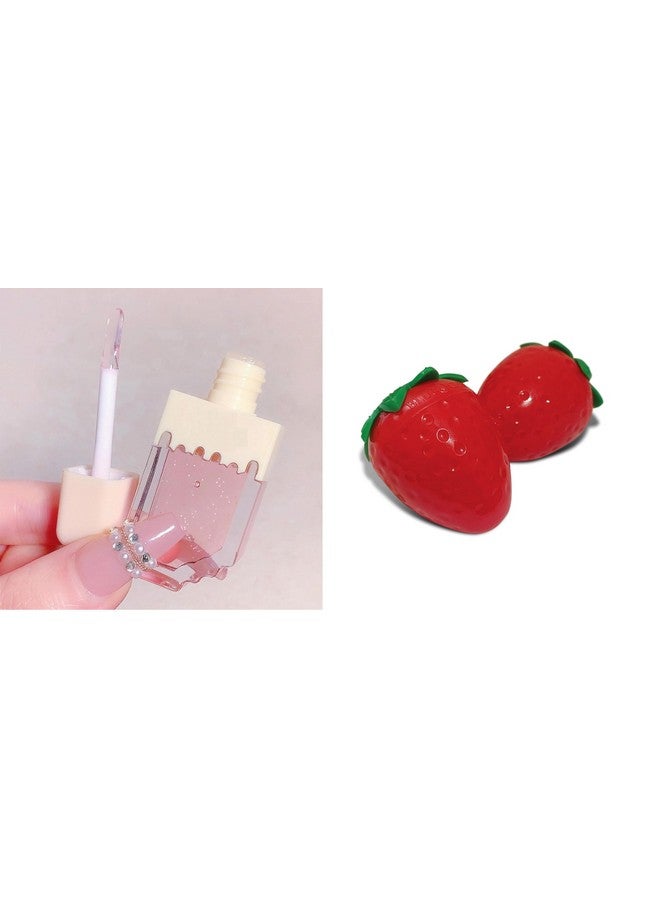 Fashion Accessories Lip Gloss and Lipbalm for Dry & Chapped Lips | Nourishing Tinted Ice Cream Shape Color Changing Tinted Gloss Lip Hydration For Women & Girls (1pc Lipgloss and 2 Lipbalm) - Image 1