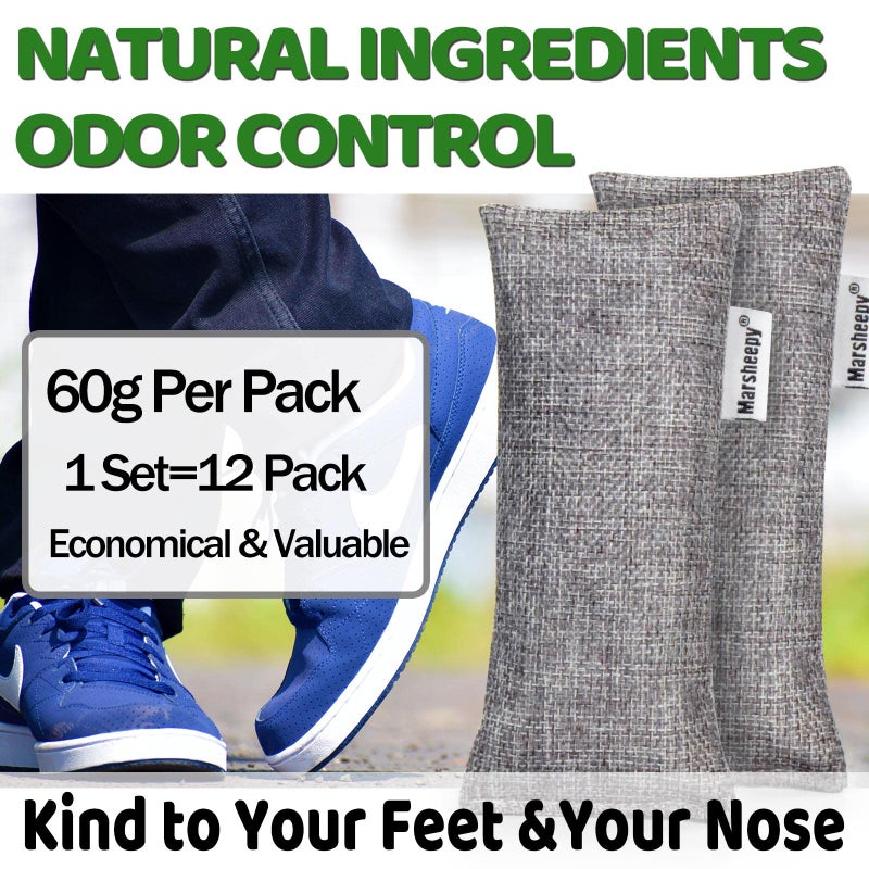 Marsheepy 12 Pack Charcoal Shoe Deodorizer Bags, Bamboo Charcoal Air Purifying bags, Odor Absorber, Odor Eliminator for shoes, Home, Closet, Pet - Image 3