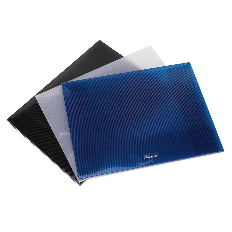 Neomate 3 Pcs A4 Double Pocket Folder | Designer Legal File with Elastic Closure | Multicolor Plastic Document Holder for Storage | Blue, Black & White - Image 1