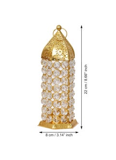 Webelkart WebelKart Premium Crystal Moroccan Brass Tealight Candle Holder for Home Decoration,Lantern Shape Tealight Holder for Diwali Decor (8.5" Inches Gold) Table Candle Stand  - Image 3