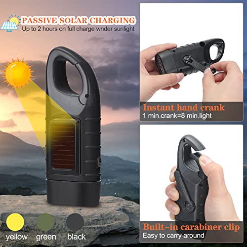 Mudder 6 Pcs Hand Crank Solar Powered Flashlights Emergency Rechargeable LED Handheld Flashlights for Survival Gear Outdoor Sports Camping Hiking Backpack Safety(Green Yellow Black) - Image 3