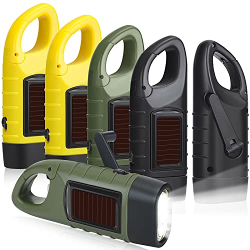 Mudder 6 Pcs Hand Crank Solar Powered Flashlights Emergency Rechargeable LED Handheld Flashlights for Survival Gear Outdoor Sports Camping Hiking Backpack Safety(Green Yellow Black) - Image 1