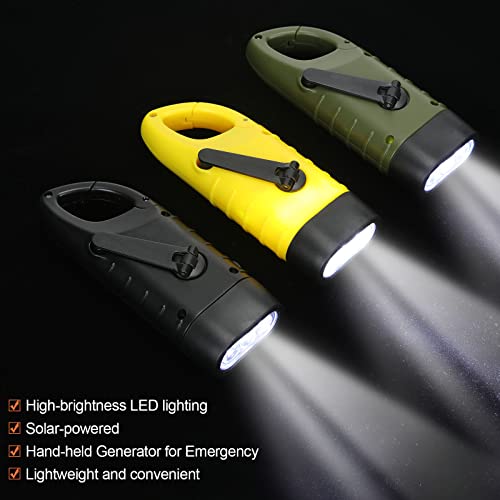 Mudder 6 Pcs Hand Crank Solar Powered Flashlights Emergency Rechargeable LED Handheld Flashlights for Survival Gear Outdoor Sports Camping Hiking Backpack Safety(Green Yellow Black) - Image 4