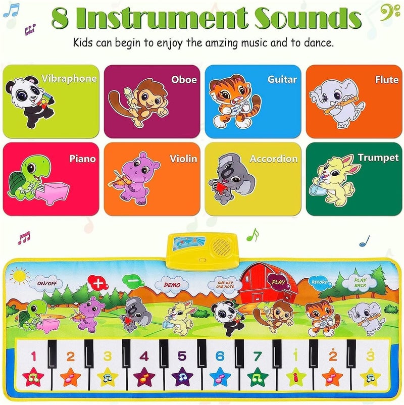 Piano Music Dance Mat,Baby Musical Mat,Piano Mat For Toddlers With 8 Animal Sounds Blanket Touch Play Mat Gift Toys For 3+ Years Old Kids Boys Girls - Image 4