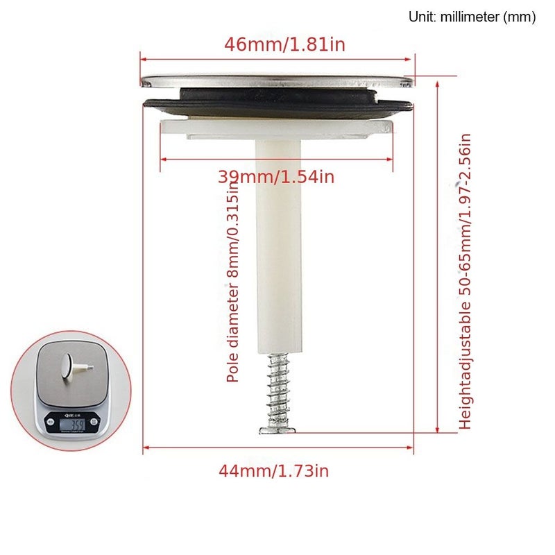 Type A Plastic Bathtub Drain Stopper Replacement Sink Waste With Adjustable Rod - Image 3