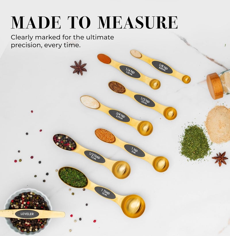 styled settings Magnetic Measuring Spoons Set – Stainless Steel Gold Measuring Spoons for Cooking and Baking – Cute and Durable Gold Kitchen Accessories - Great for Gifting - Image 4