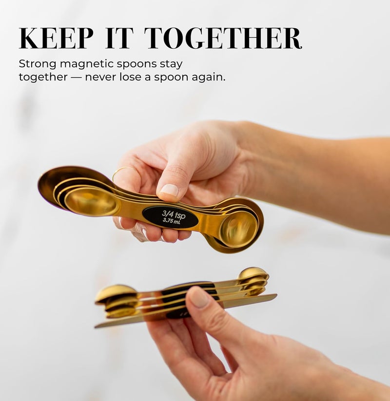 styled settings Magnetic Measuring Spoons Set – Stainless Steel Gold Measuring Spoons for Cooking and Baking – Cute and Durable Gold Kitchen Accessories - Great for Gifting - Image 2