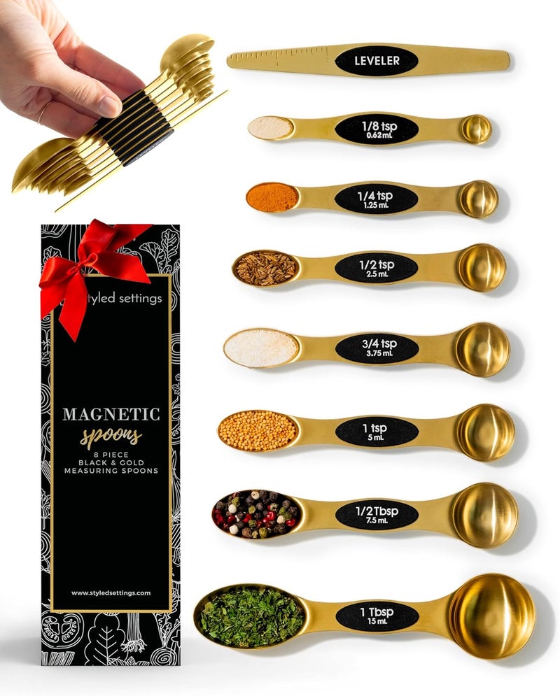 styled settings Magnetic Measuring Spoons Set – Stainless Steel Gold Measuring Spoons for Cooking and Baking – Cute and Durable Gold Kitchen Accessories - Great for Gifting - Image 1
