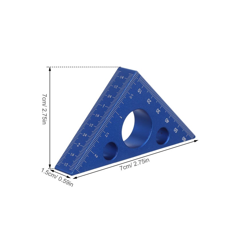 Blue Aluminum 90 Degree Triangular Ruler Imperial Metric Scale Carpentry Angle Measuring Square Tool - Image 3