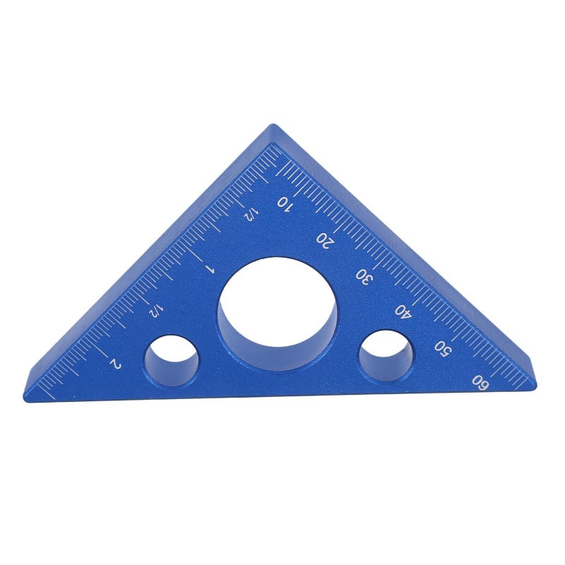 Blue Aluminum 90 Degree Triangular Ruler Imperial Metric Scale Carpentry Angle Measuring Square Tool - Image 2
