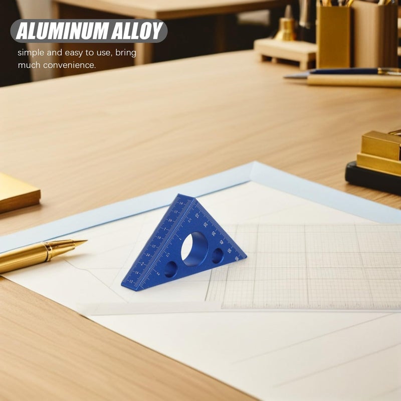 Blue Aluminum 90 Degree Triangular Ruler Imperial Metric Scale Carpentry Angle Measuring Square Tool - Image 4