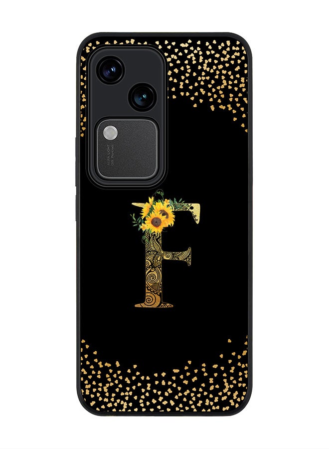 Stylizedd Rugged Black edge case for Vivo V30 5G, Flexible Cover -  Custom Monogram Initial Letter Mandala Floral Pattern Alphabet - F ( Black ) - Image 1