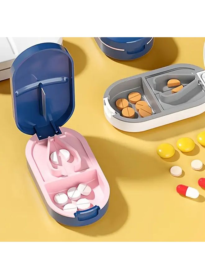 White Portable Multi Functional Pill Cutter Dispenser Storage Box Medicine Case - Image 1
