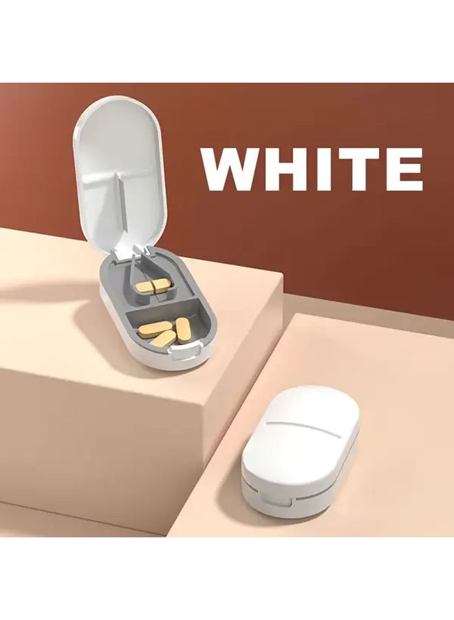 White Portable Multi Functional Pill Cutter Dispenser Storage Box Medicine Case - Image 5