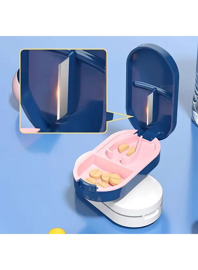 White Portable Multi Functional Pill Cutter Dispenser Storage Box Medicine Case - Image 2