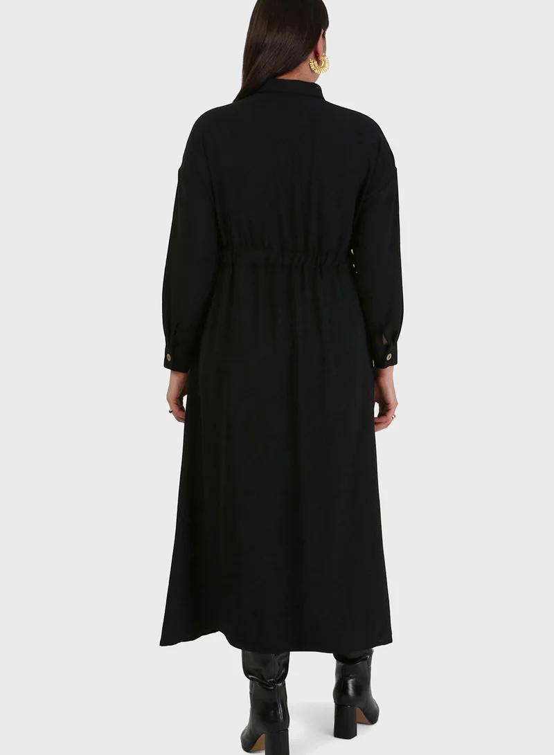 Alia by modanisa Button Down Ruched Waist Shirt Dress