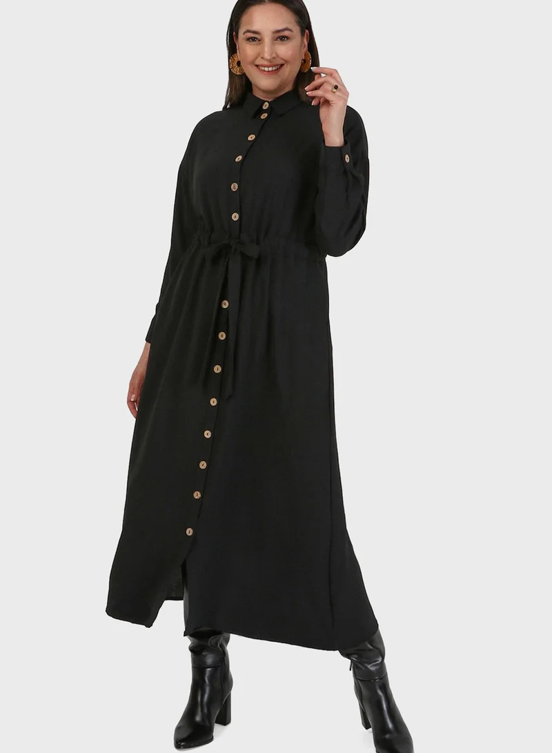 Alia by modanisa Button Down Ruched Waist Shirt Dress