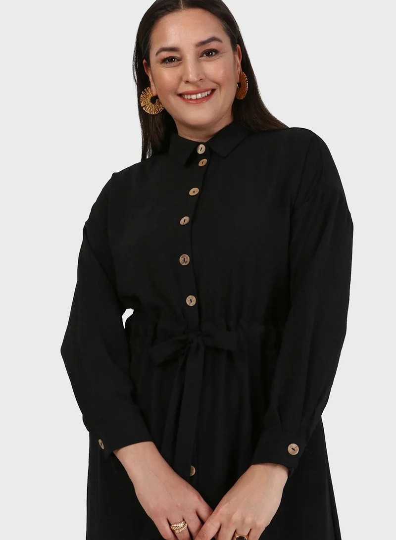 Alia by modanisa Button Down Ruched Waist Shirt Dress