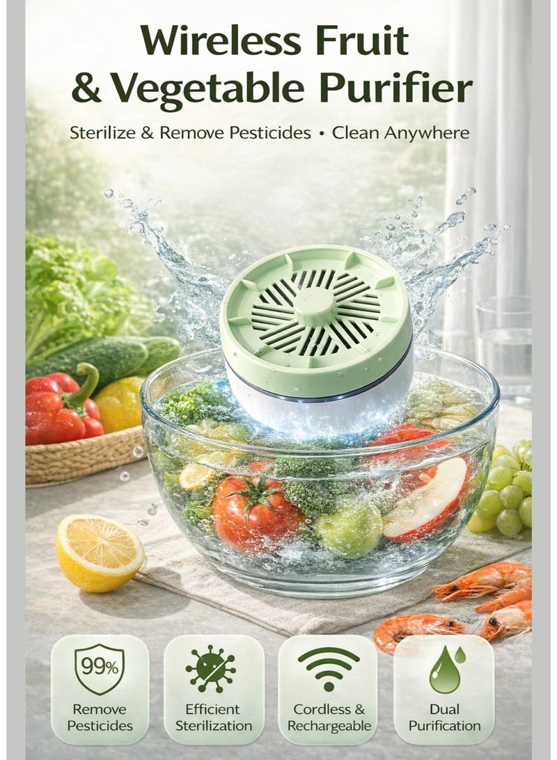 جهاز تنقية الفواكه والخضراوات اللاسلكي، منظف طعام لاسلكي للفواكه والخضراوات واللحوم وأدوات المائدة، جهاز تعقيم قابل لإعادة الشحن لتقليل المبيدات الحشرية والبكتيريا، للاستخدام المنزلي والسفر المحمول - Image 1