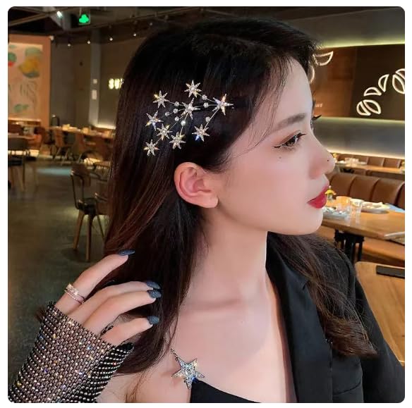 LIVECOOL Hair Clips Star Hair Claw Rhinestone tar Wedding Cristal Rhinestone Tree Hair pin Barrettes Hair Clips Hair Accessories for Girls and Women (2Pcs + 1Free, Silver Star Pin) - Image 3
