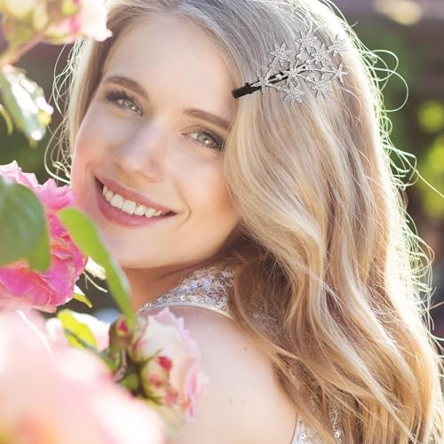 LIVECOOL Hair Clips Star Hair Claw Rhinestone tar Wedding Cristal Rhinestone Tree Hair pin Barrettes Hair Clips Hair Accessories for Girls and Women (2Pcs + 1Free, Silver Star Pin) - Image 2