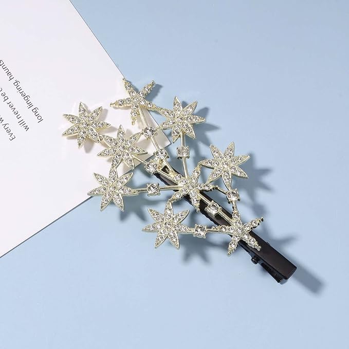LIVECOOL Hair Clips Star Hair Claw Rhinestone tar Wedding Cristal Rhinestone Tree Hair pin Barrettes Hair Clips Hair Accessories for Girls and Women (2Pcs + 1Free, Silver Star Pin) - Image 1