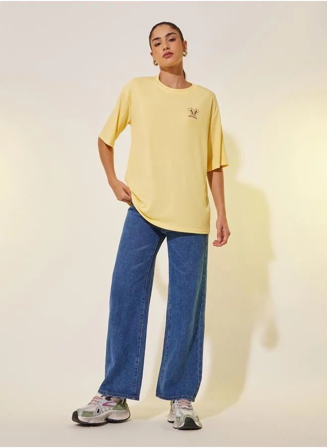 Styli Yellow Ribbed Short Sleeve Oversized T-Shirt