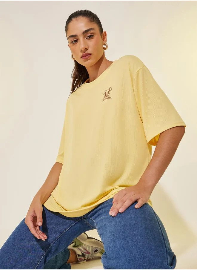 Styli Yellow Ribbed Short Sleeve Oversized T-Shirt
