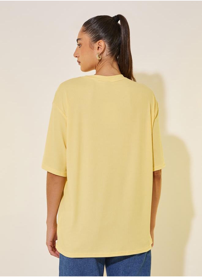 Take Two Yellow Ribbed Short Sleeve Oversized T-Shirt  - Image 5