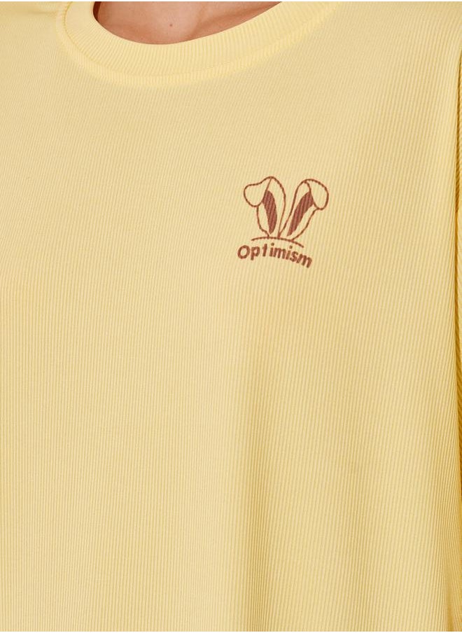 Take Two Yellow Ribbed Short Sleeve Oversized T-Shirt  - Image 4