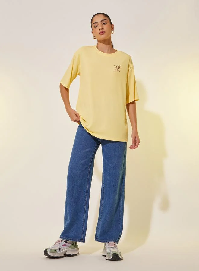 Take Two Yellow Ribbed Short Sleeve Oversized T-Shirt