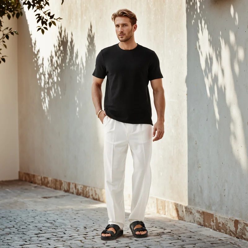 Splash FAV Textured Relaxed Fit T-shirt with Crew Neck