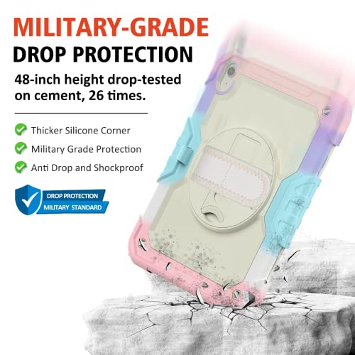 Ambison Case for iPad A16 11th/10th Generation 11"/10.9'' 2025/2022,Heavy Duty Shockproof Case with Tempered Glass Screen Protector, 360° Rotating Handle Strap&Stand,Shoulder Strap-Pink - Image 4