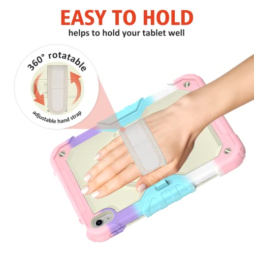 Ambison Case for iPad A16 11th/10th Generation 11"/10.9'' 2025/2022,Heavy Duty Shockproof Case with Tempered Glass Screen Protector, 360° Rotating Handle Strap&Stand,Shoulder Strap-Pink - Image 3