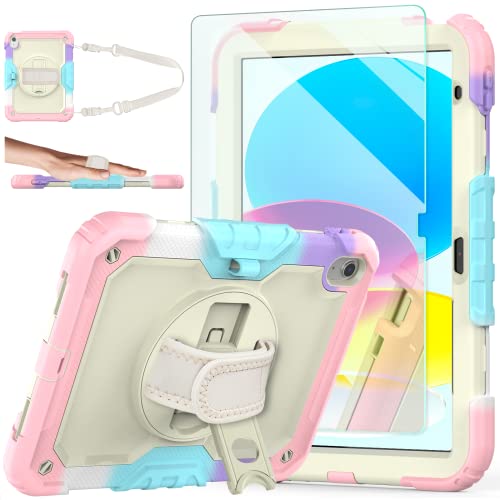 Ambison Case for iPad A16 11th/10th Generation 11"/10.9'' 2025/2022,Heavy Duty Shockproof Case with Tempered Glass Screen Protector, 360° Rotating Handle Strap&Stand,Shoulder Strap-Pink - Image 1