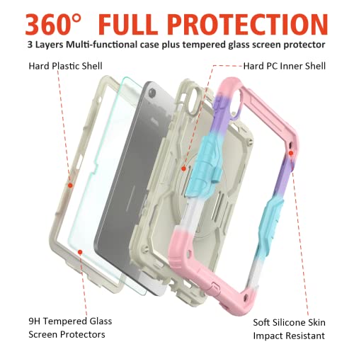 Ambison Case for iPad A16 11th/10th Generation 11"/10.9'' 2025/2022,Heavy Duty Shockproof Case with Tempered Glass Screen Protector, 360° Rotating Handle Strap&Stand,Shoulder Strap-Pink - Image 5