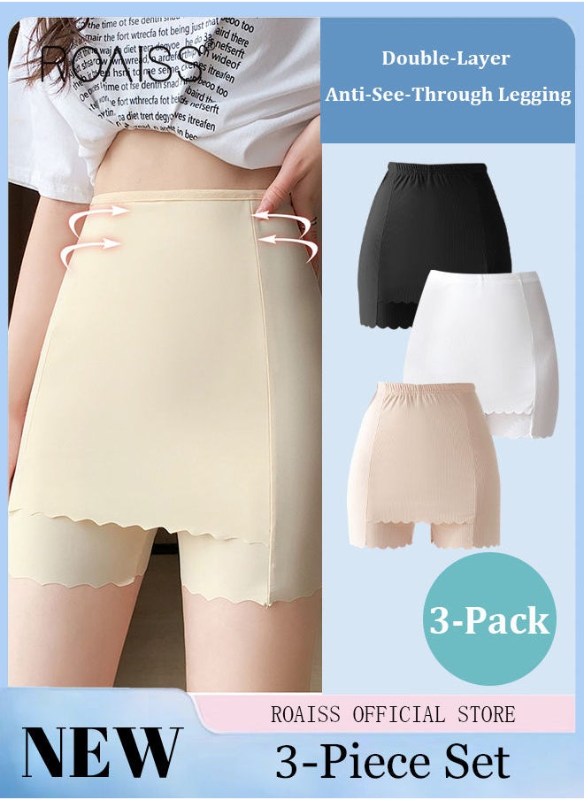 roaiss - 3 Piece Breifs Women Safety Panties Anti Chafing Underwear Crotch Front Breathable Stretch Shorts High-rise Stretch Shorts Women's Traceless Smooth Shorts Skinny Britches Short Double Layer Shorts - Image 1