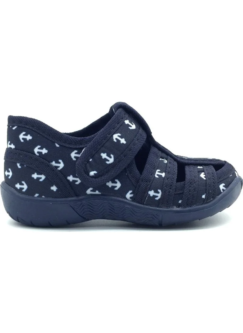 Nubebe Children's Linen Home Shoes Navy Blue-White