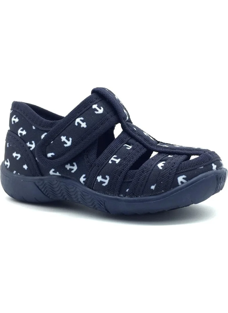 Nubebe Children's Linen Home Shoes Navy Blue-White