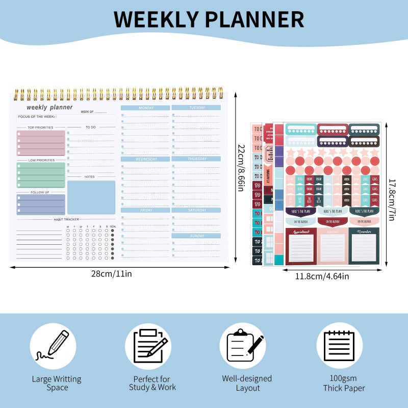 Thboxes Weekly To Do List Notepad, 8.5''x11'' Weekly Desk Planner with 52 Tear Off Sheets Undated Weekly Planner Habit Tracker & Productivity Organizer for Home and Work, Blue - Image 3
