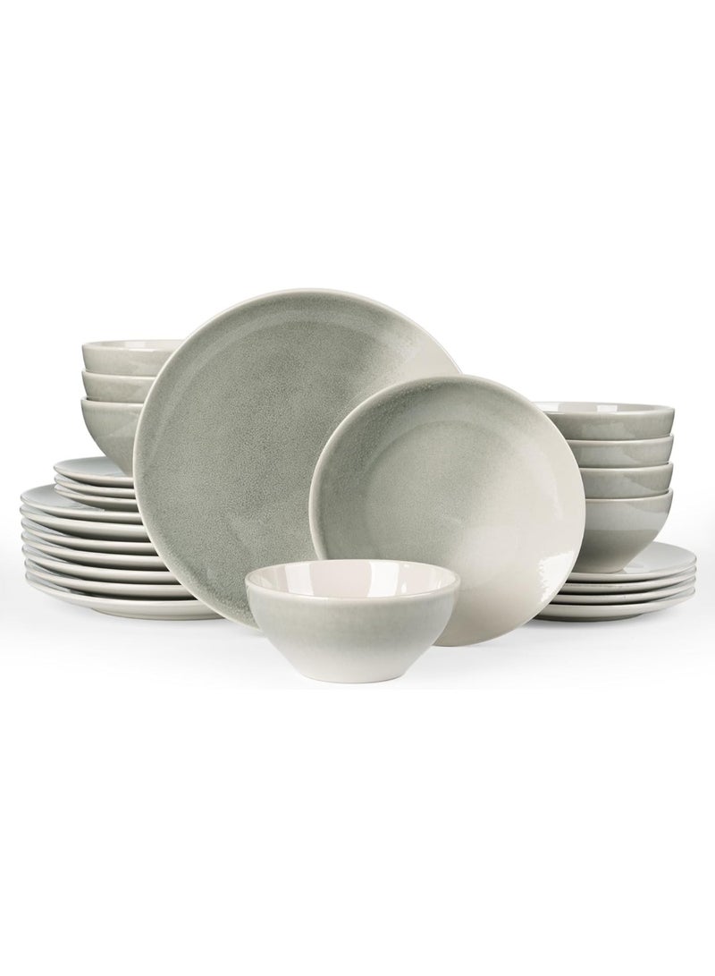 Famiware Glacier 24 Piece Reactive Glaze Dinnerware Set, Set for 8, Scratch Resistant, Microwave & Dishwasher Safe, Sage Green  - Image 1