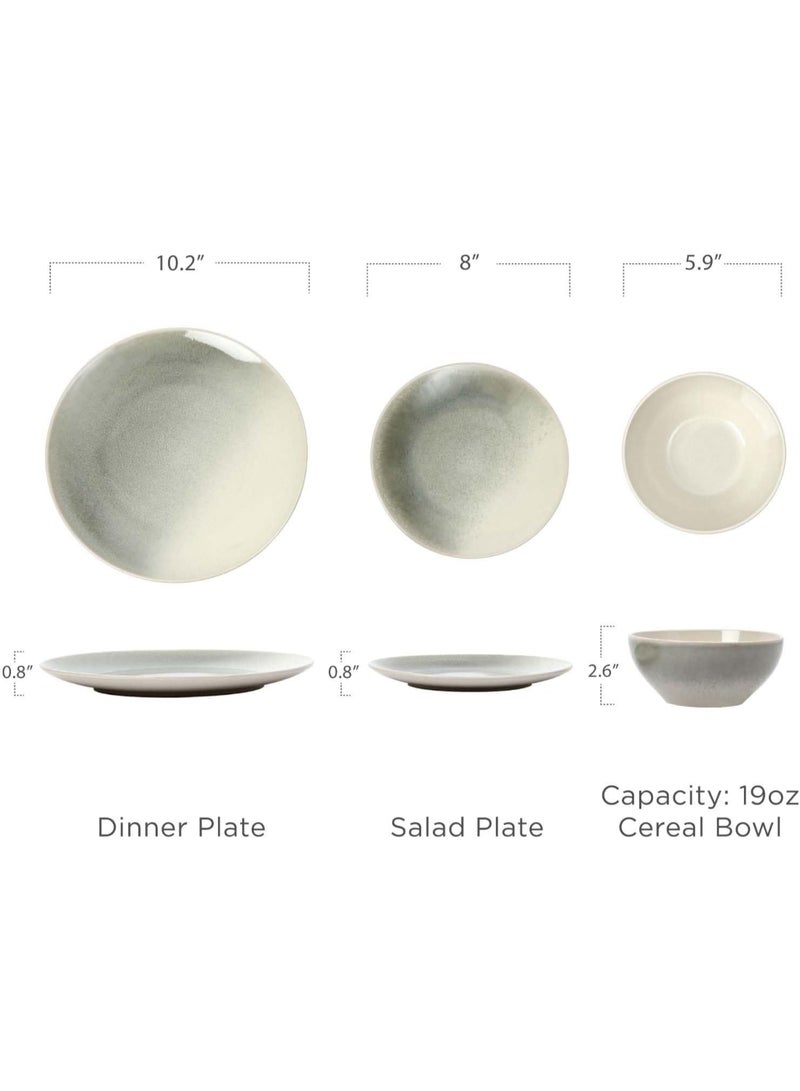 Famiware Glacier 24 Piece Reactive Glaze Dinnerware Set, Set for 8, Scratch Resistant, Microwave & Dishwasher Safe, Sage Green  - Image 2