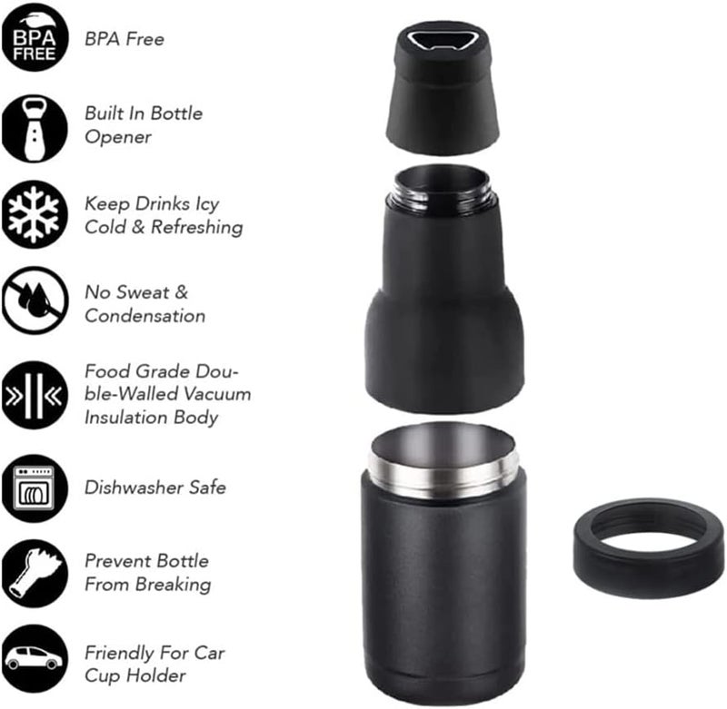 Gteller 3 in 1 Can and Beer Bottle Insulator, Double Wall Stainless Steel Insulated Can Cooler, Beer Bottle Holder 12oz 14oz 17oz (12oz Can&Bottle BK) - Image 4