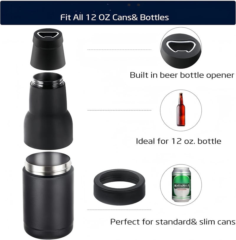 Gteller 3 in 1 Can and Beer Bottle Insulator, Double Wall Stainless Steel Insulated Can Cooler, Beer Bottle Holder 12oz 14oz 17oz (12oz Can&Bottle BK) - Image 2