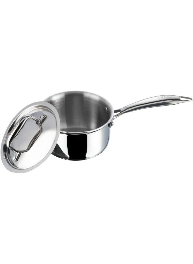 VINOD Platinum Triply Stainless Steel Saucepan with Lid - 1.2 Litres (14 cm) | 2.5 mm Thick | Tea, Chai Pan | | Induction & Gas Friendly, Heavy Bottom - Silver - Image 5