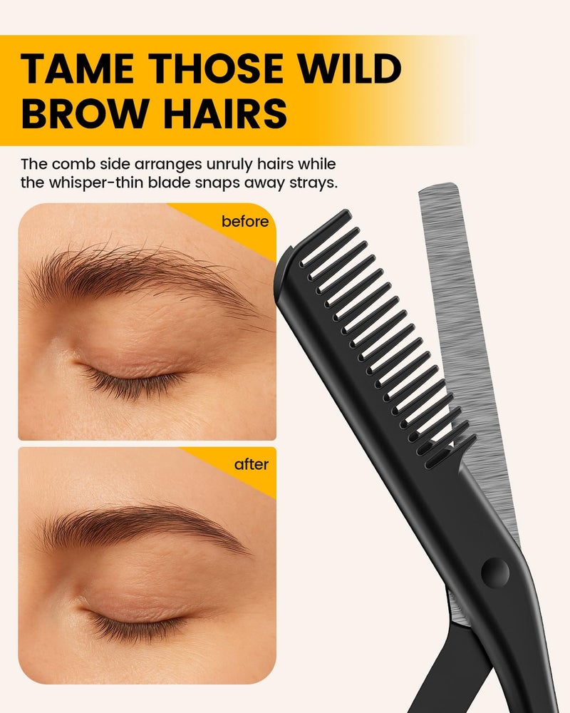 BEZOX Eyebrow Scissors with Comb - Stainless Steel Eyebrow Trimmer for Women and Men, Precision Eye Brow Comb Scissors, Sleek Eyebrows Shaping Grooming Kit - Black - Image 4