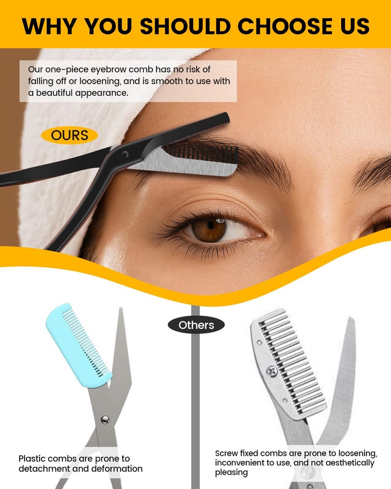 BEZOX Eyebrow Scissors with Comb - Stainless Steel Eyebrow Trimmer for Women and Men, Precision Eye Brow Comb Scissors, Sleek Eyebrows Shaping Grooming Kit - Black - Image 3